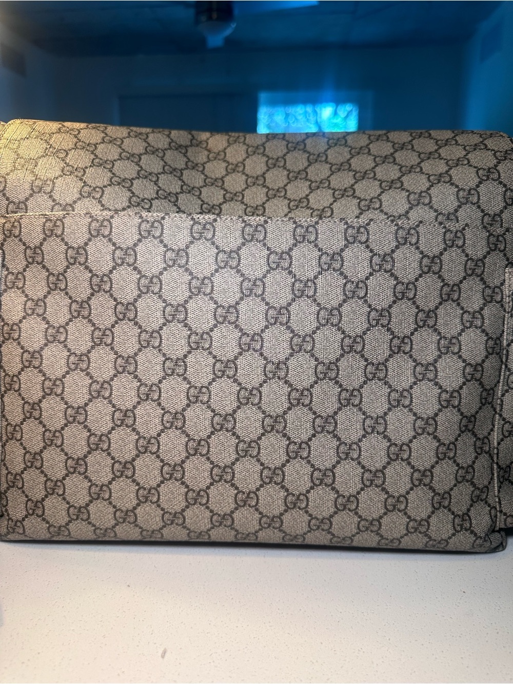 Gucci Beige Monogram Messenger Bag with Brown Strap - Picture 7 of 8